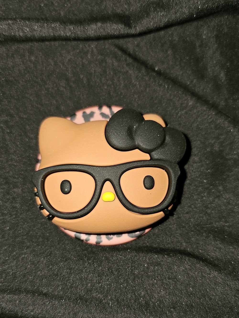 Brown Kitty Face Lrg PopGrip with Black Glasses New